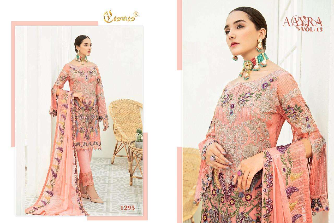 AAYRA VOL 13 BY COSMOS FASHION GEORGETTE WITH EMBROIDERY WORK PAKISTANI SUITS CONCEPT