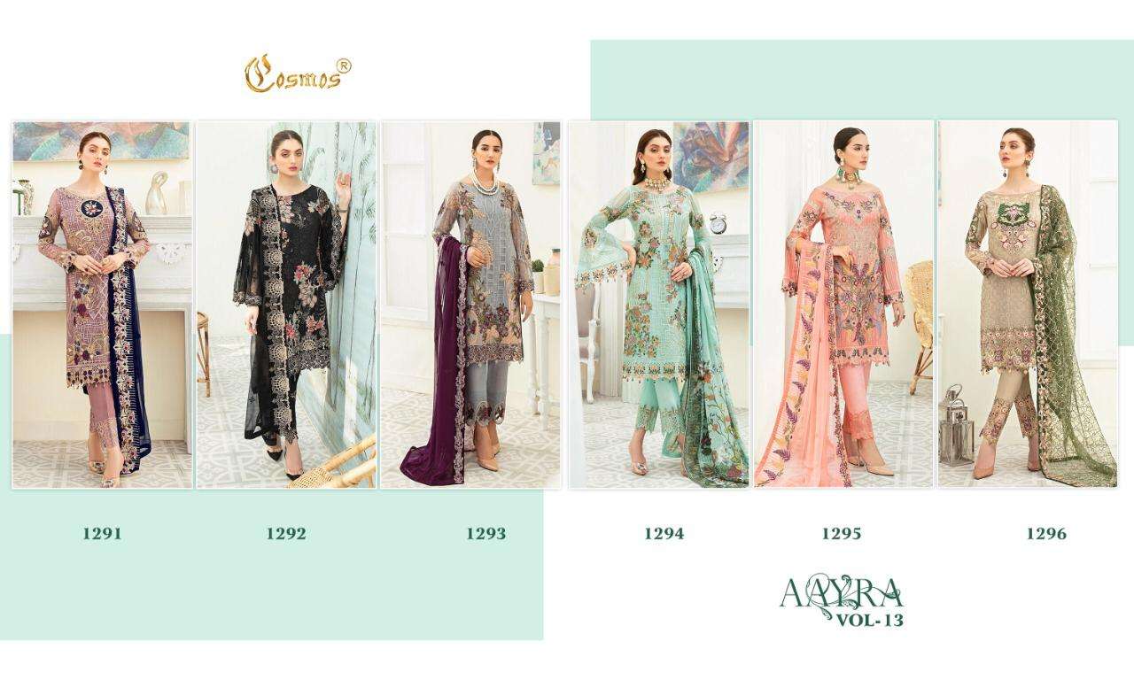 AAYRA VOL 13 BY COSMOS FASHION GEORGETTE WITH EMBROIDERY WORK PAKISTANI SUITS CONCEPT