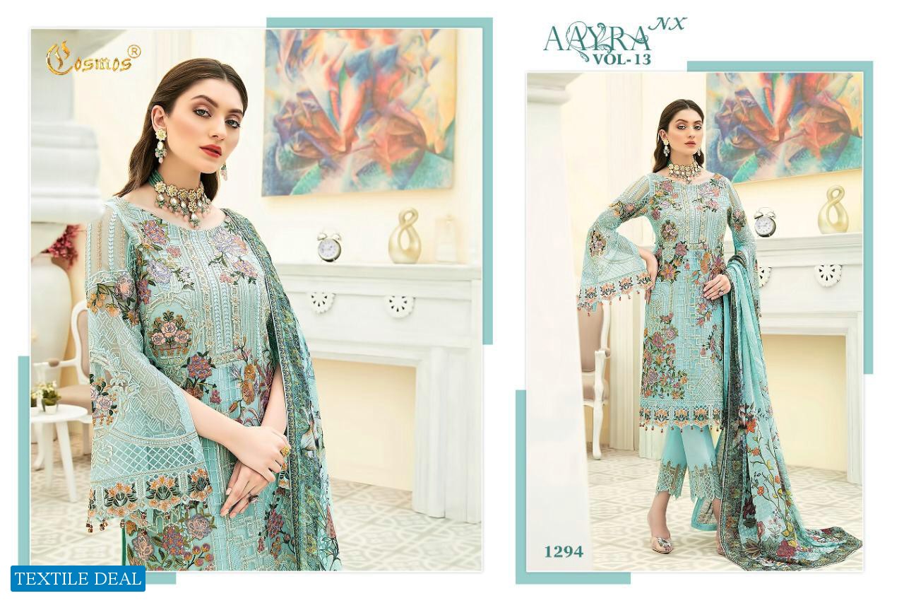 AAYRA VOL 13NX BY COSMOS FASHION GEORGETTE WITH EMBROIDERY WORK PAKISTANI SUITS CONCEPT