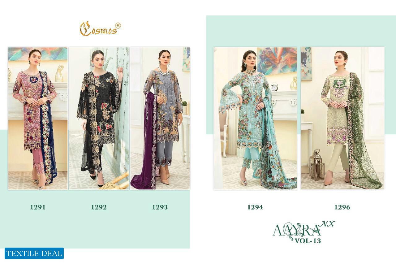 AAYRA VOL 13NX BY COSMOS FASHION GEORGETTE WITH EMBROIDERY WORK PAKISTANI SUITS CONCEPT
