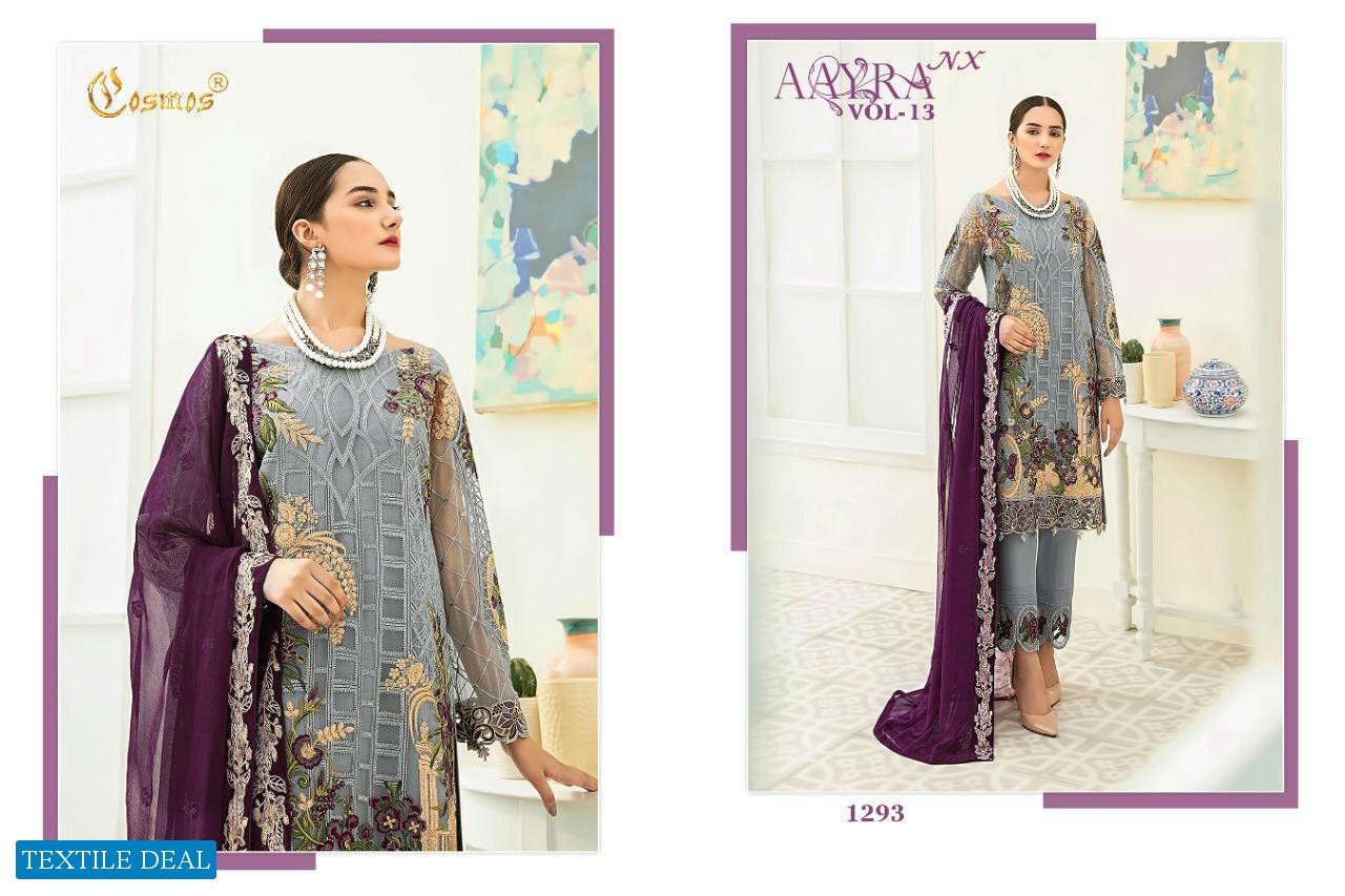 AAYRA VOL 13NX BY COSMOS FASHION GEORGETTE WITH EMBROIDERY WORK PAKISTANI SUITS CONCEPT