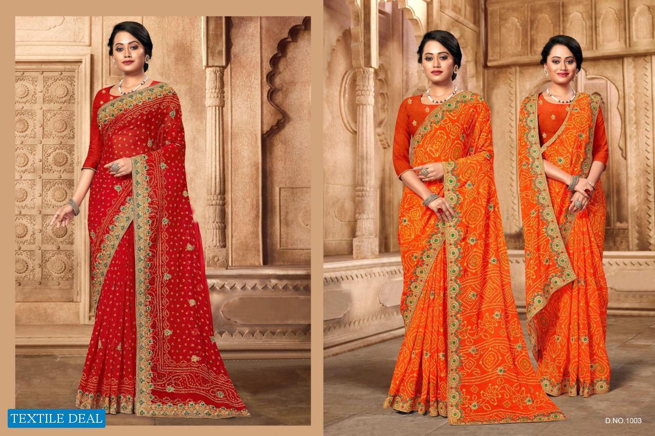 ADITI BY JALNIDHI GEORGETTE EMBROIDERY BANDHANI SAREE COLLECTION