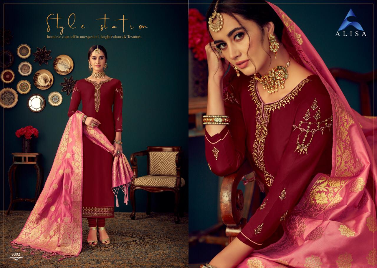 ALISA GUL BANARAS JAM SATIN COTTON EMBROIDERY DRESS COLLECTION
