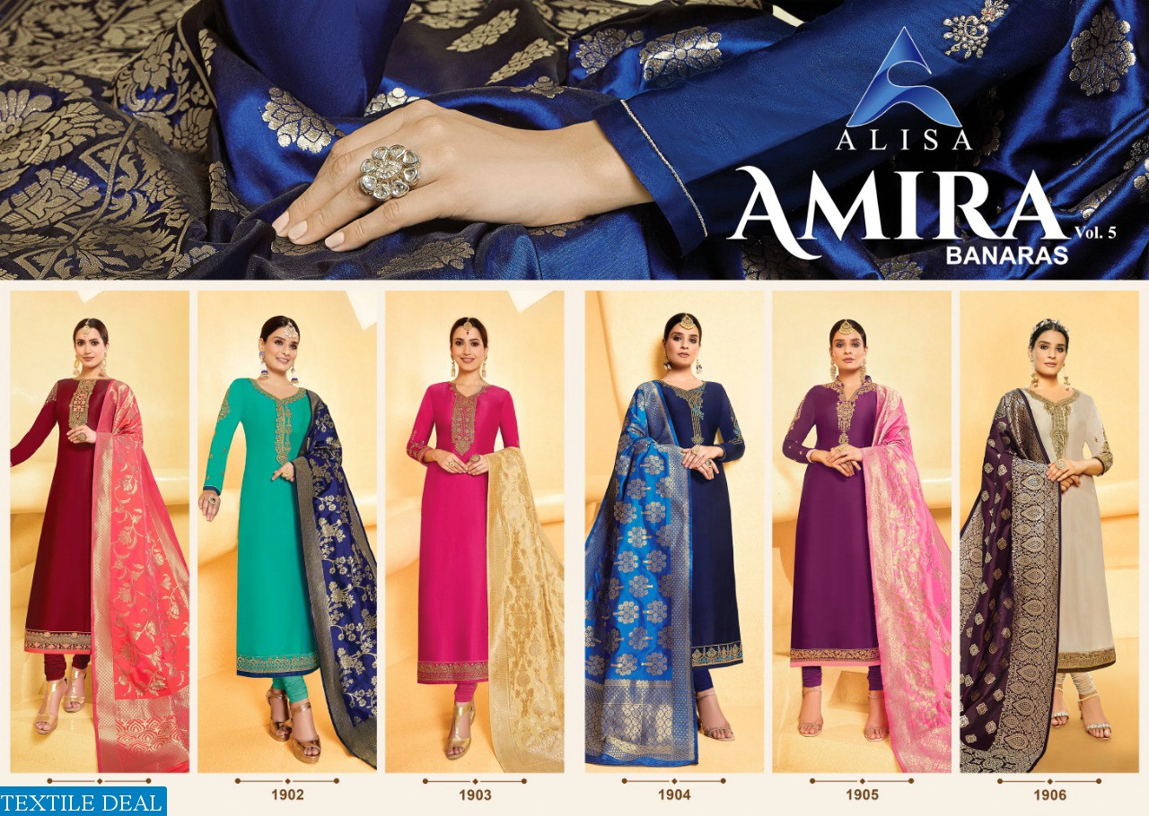 ALISA LAUNCH AMIRA VOL 5 SATIN GEORGETTE EXCLUSIVE SUIT DEALER