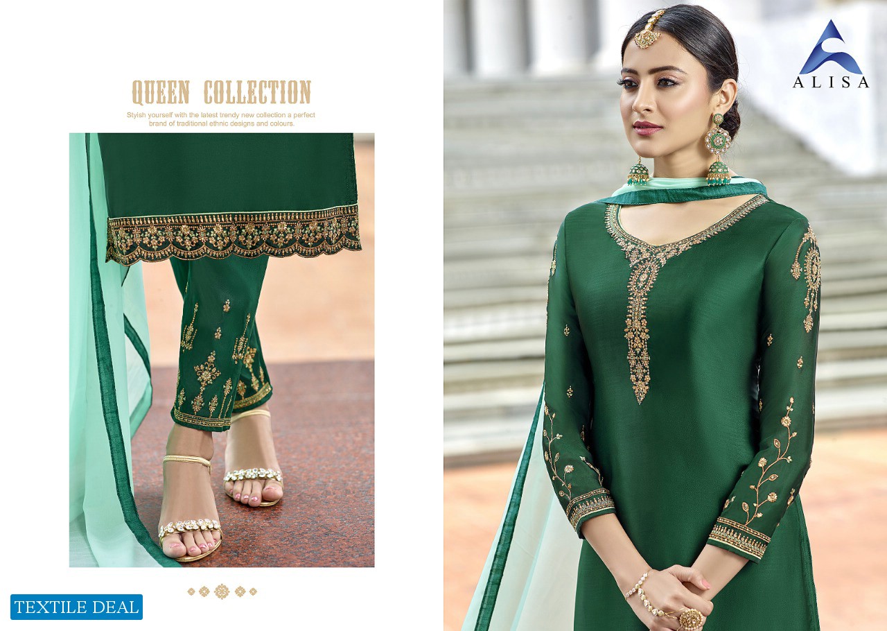 ALISA LAUNCH ZARIN SATIN GEORGETTE LONG SUIT WHOLESALER IN SURAT