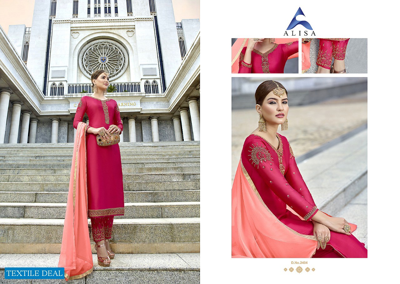 ALISA LAUNCH ZARIN SATIN GEORGETTE LONG SUIT WHOLESALER IN SURAT