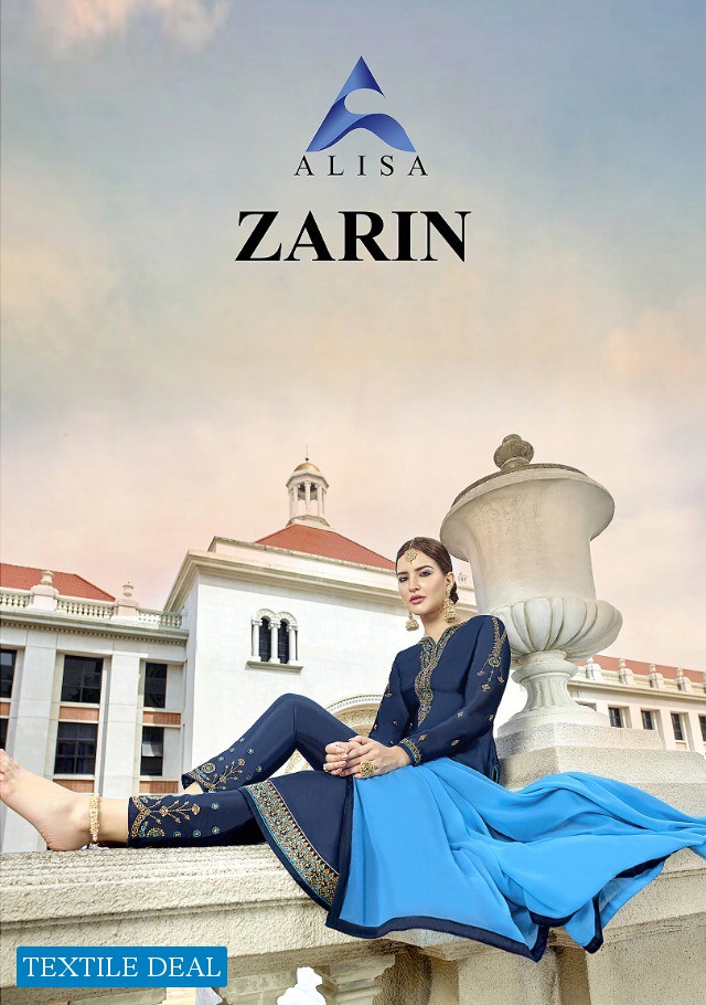 ALISA LAUNCH ZARIN SATIN GEORGETTE LONG SUIT WHOLESALER IN SURAT