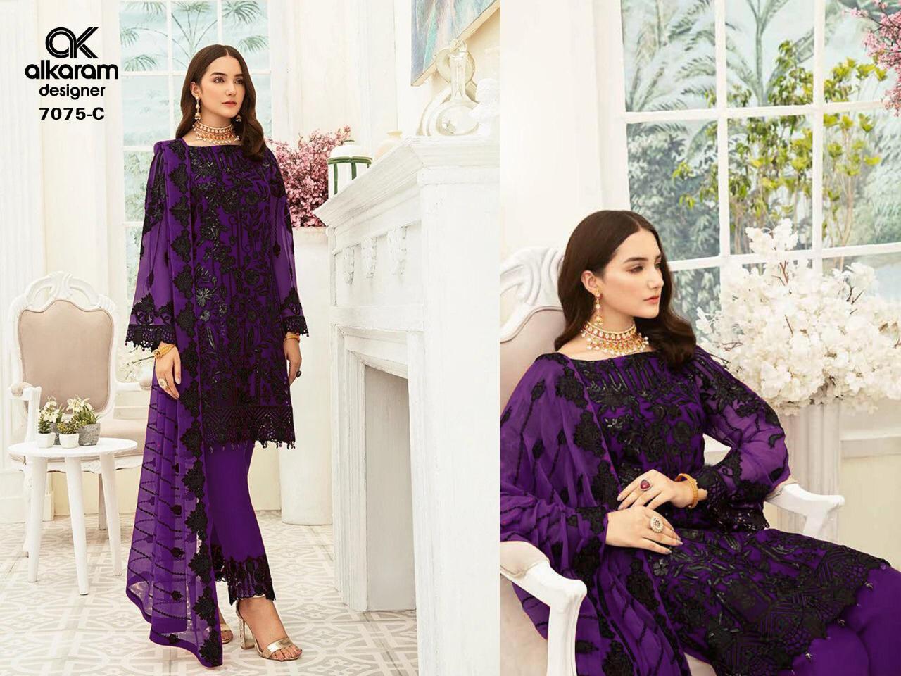 ALKARAM LAUNCH 7075 SERIES VOL 12 HEAVY NET WITH EMBROIDERY PARTY WEAR SUITS
