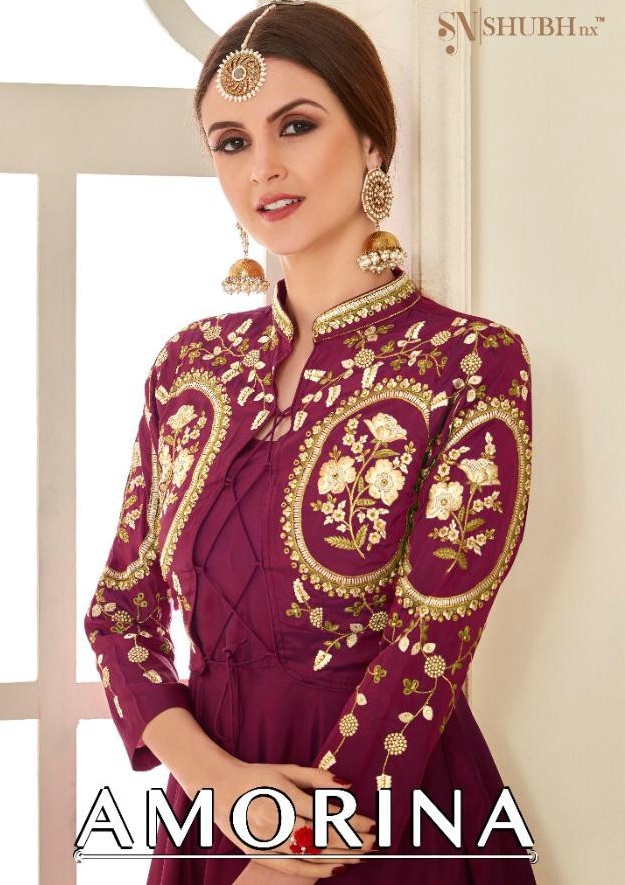 AMORINA BY SHUBH NX SILK EMBROIDERY LONG GOWN COLLECTION