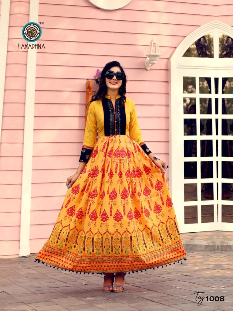 ARADHNA TAJ VOL 2 RAYON PARTY WEAR LONG ANARKALI GOWN KURTI COLLECTION