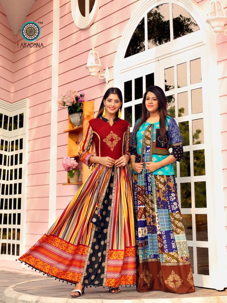 ARADHNA TAJ VOL 2 RAYON PARTY WEAR LONG ANARKALI GOWN KURTI COLLECTION