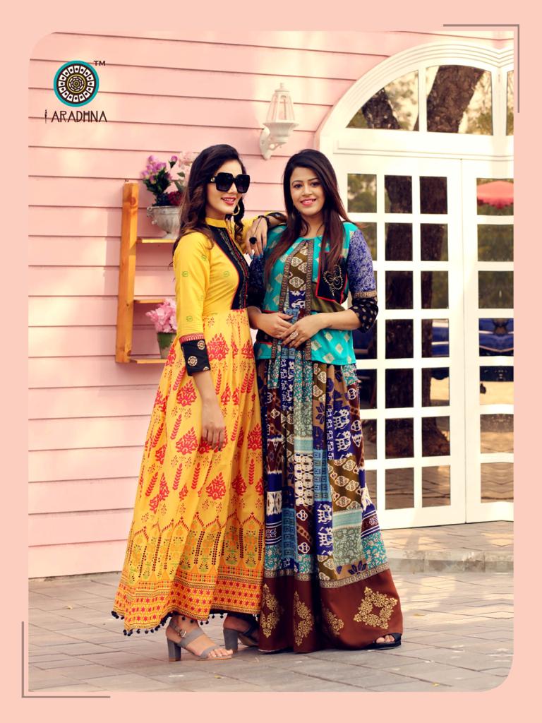 ARADHNA TAJ VOL 2 RAYON PARTY WEAR LONG ANARKALI GOWN KURTI COLLECTION