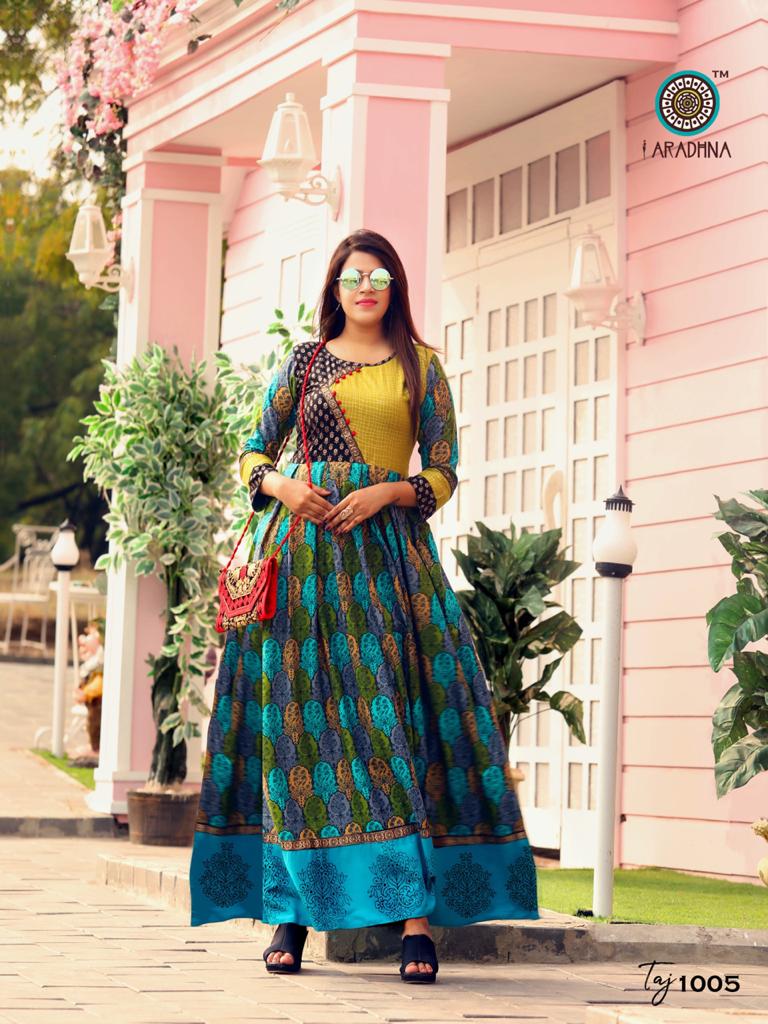 ARADHNA TAJ VOL 2 RAYON PARTY WEAR LONG ANARKALI GOWN KURTI COLLECTION