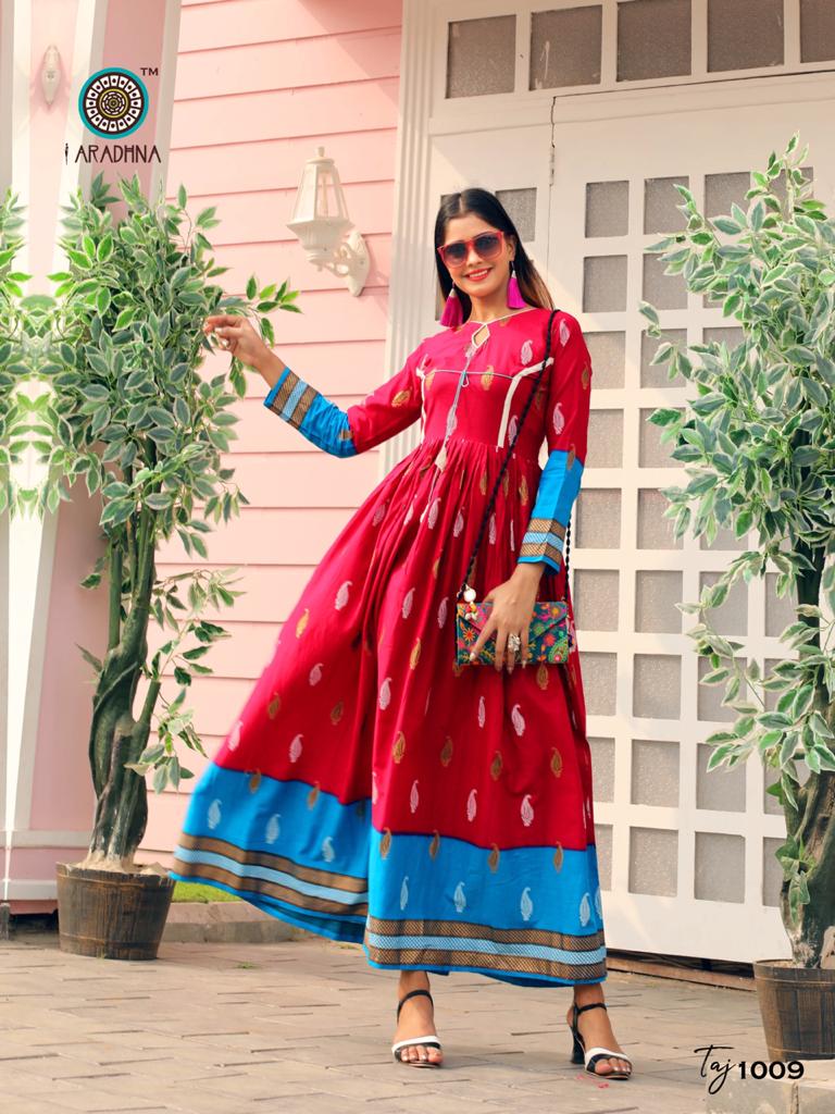 ARADHNA TAJ VOL 2 RAYON PARTY WEAR LONG ANARKALI GOWN KURTI COLLECTION