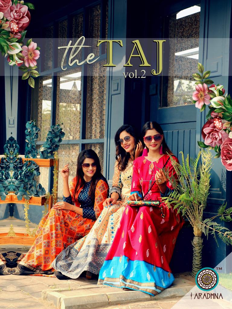 ARADHNA TAJ VOL 2 RAYON PARTY WEAR LONG ANARKALI GOWN KURTI COLLECTION