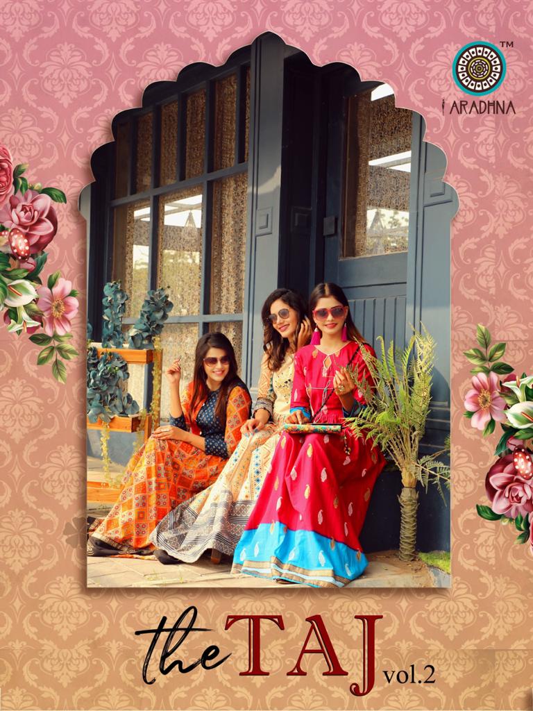ARADHNA TAJ VOL 2 RAYON PARTY WEAR LONG ANARKALI GOWN KURTI COLLECTION