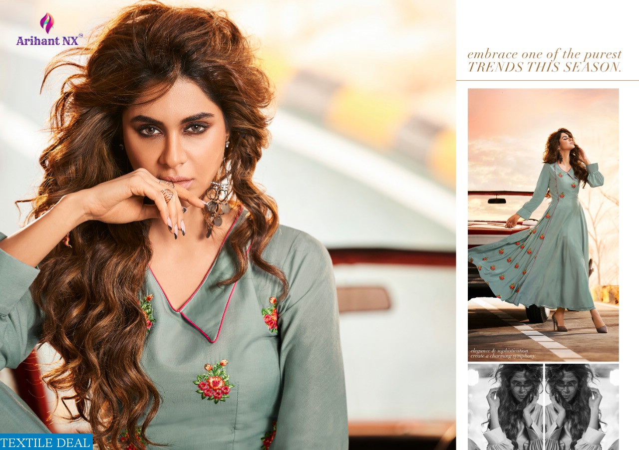 ARIHANT PRESENT IMPRESSIVE MASLIN SILK 1001-1008 SERIES LONG GOWN KURTI