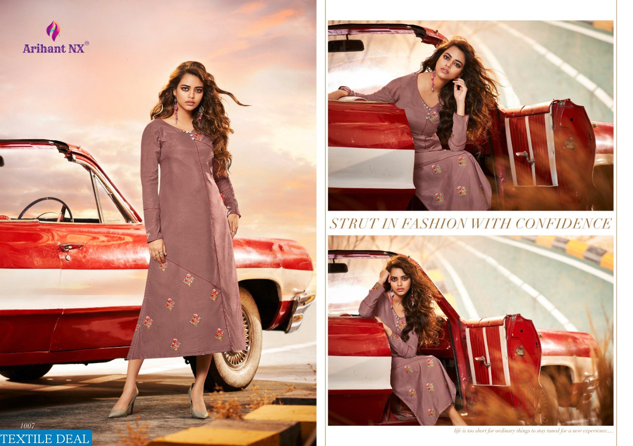 ARIHANT PRESENT IMPRESSIVE MASLIN SILK 1001-1008 SERIES LONG GOWN KURTI
