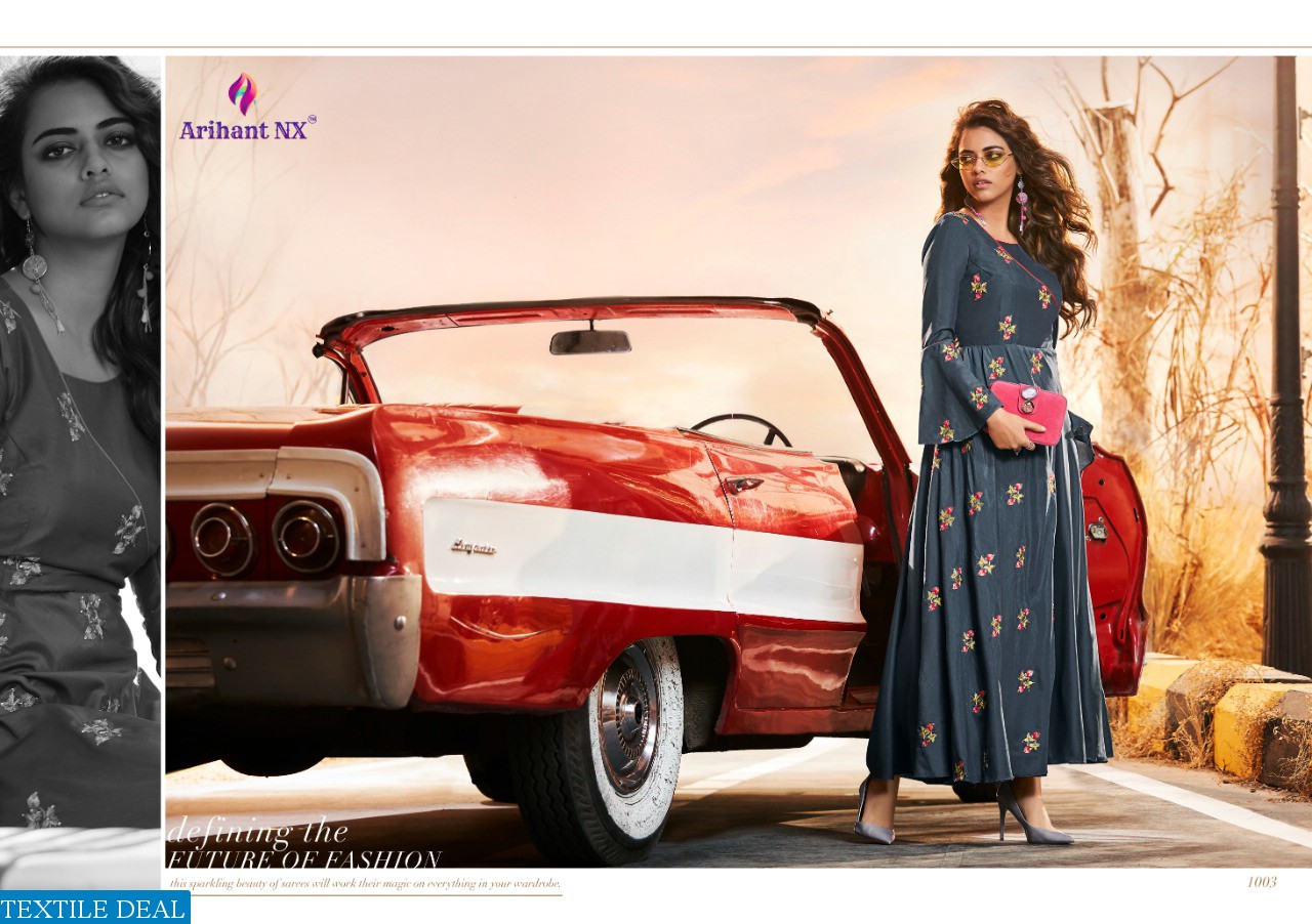 ARIHANT PRESENT IMPRESSIVE MASLIN SILK 1001-1008 SERIES LONG GOWN KURTI