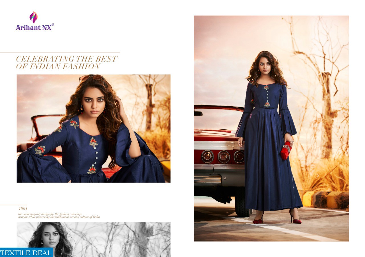 ARIHANT PRESENT IMPRESSIVE MASLIN SILK 1001-1008 SERIES LONG GOWN KURTI