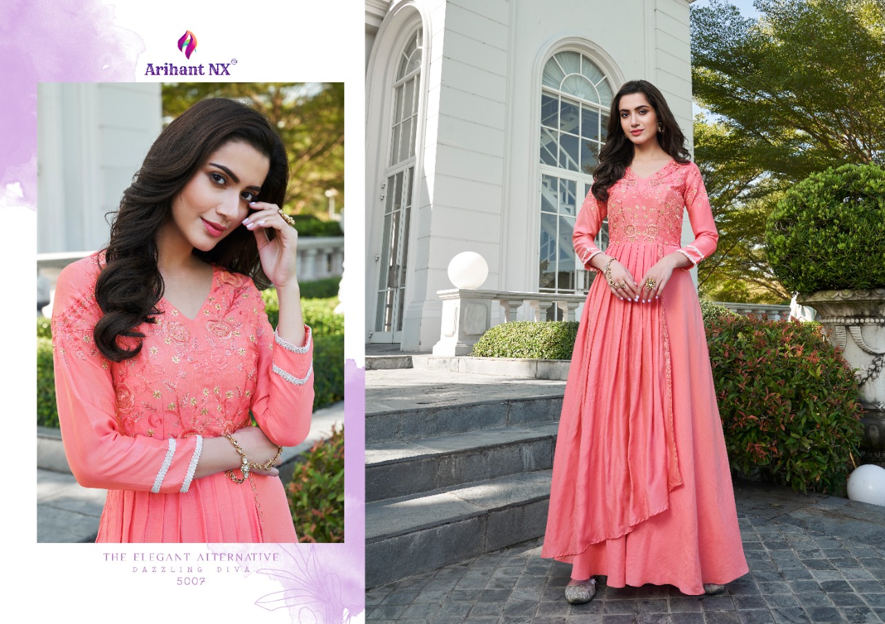 ARIHANT SIMRAN SOFT SILK LONG PARTY WEAR GOWN DESIGNS COLLECTION
