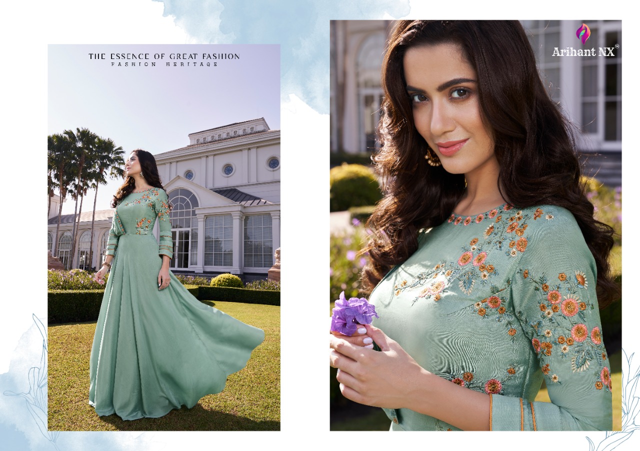 ARIHANT SIMRAN SOFT SILK LONG PARTY WEAR GOWN DESIGNS COLLECTION