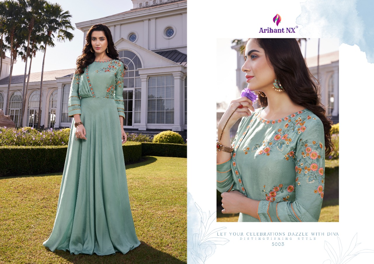 ARIHANT SIMRAN SOFT SILK LONG PARTY WEAR GOWN DESIGNS COLLECTION
