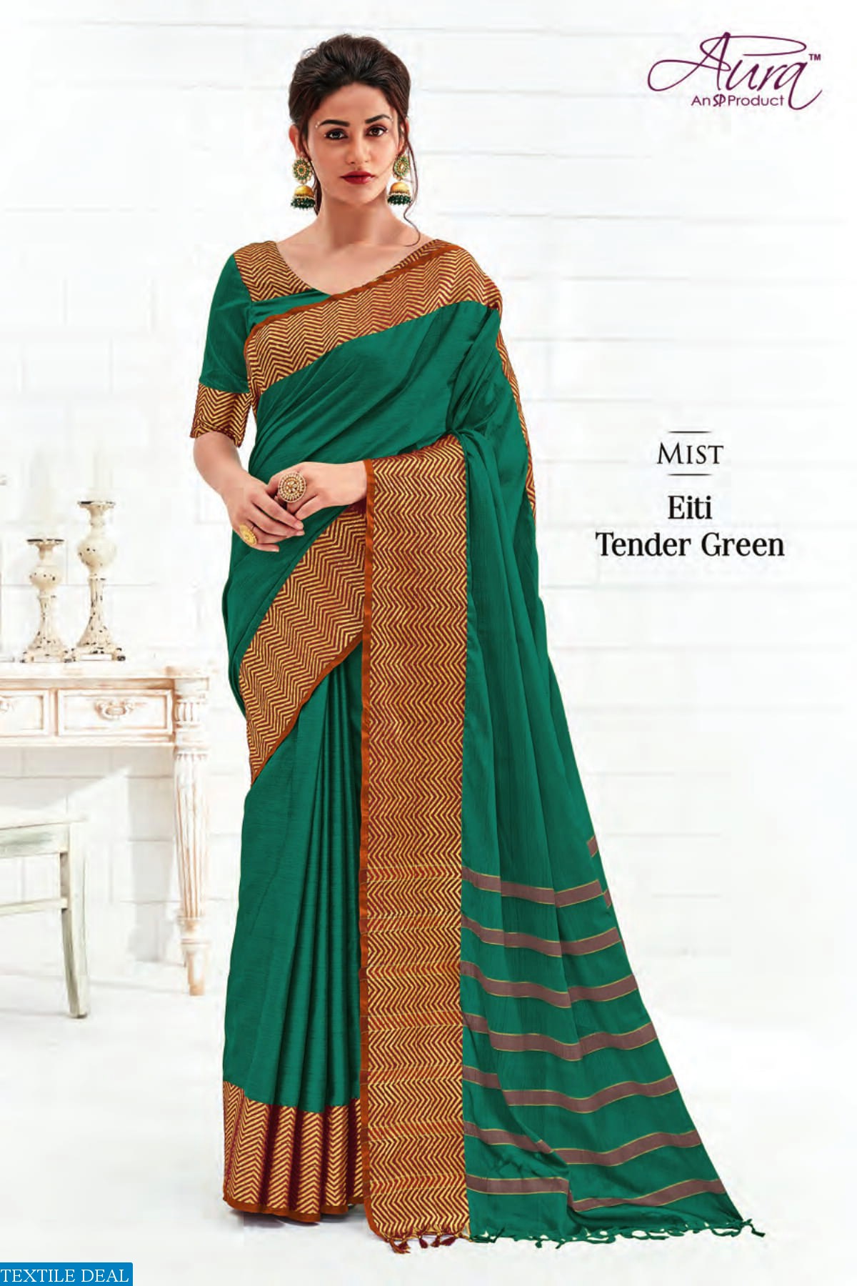 AURA SAREE EITI COTTON SILK SAREES WHOLESALERS IN SURAT MARKET