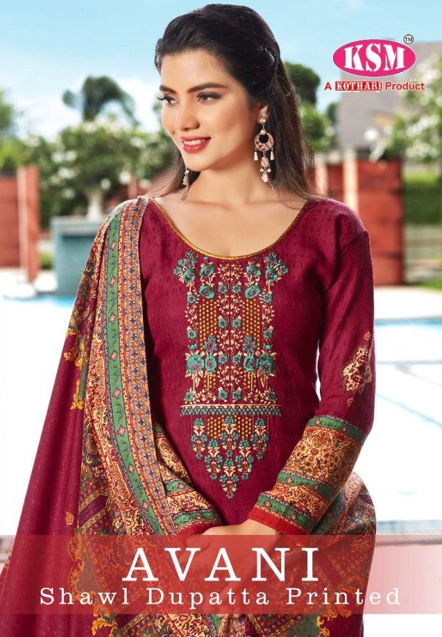 AVANI BY KSM KOTHARI PASHMINA PRINT WITH EMBROIDERY WINTER DRESS MATERIAL