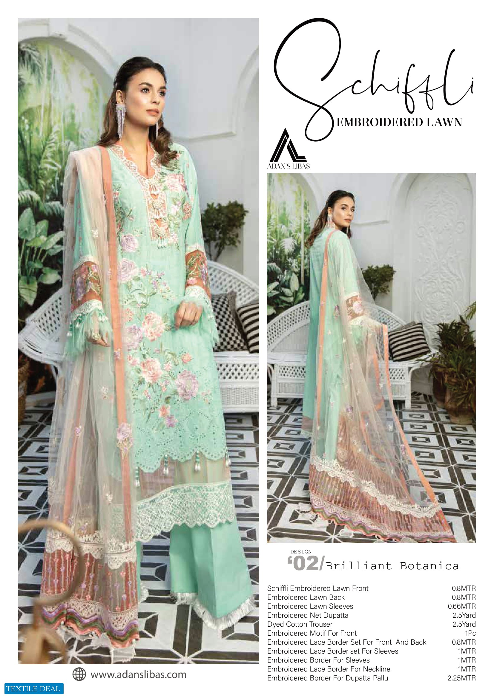Adans Libas Schiffli Embroidered Pakistani Suits