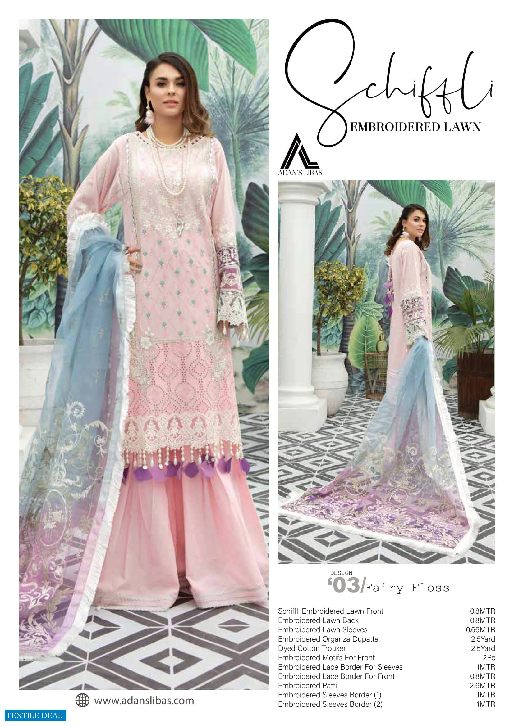 Adans Libas Schiffli Embroidered Pakistani Suits