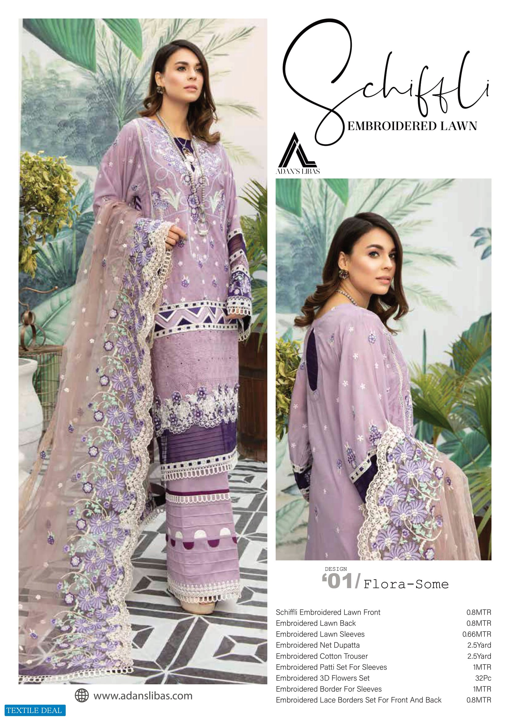 Adans Libas Schiffli Embroidered Pakistani Suits