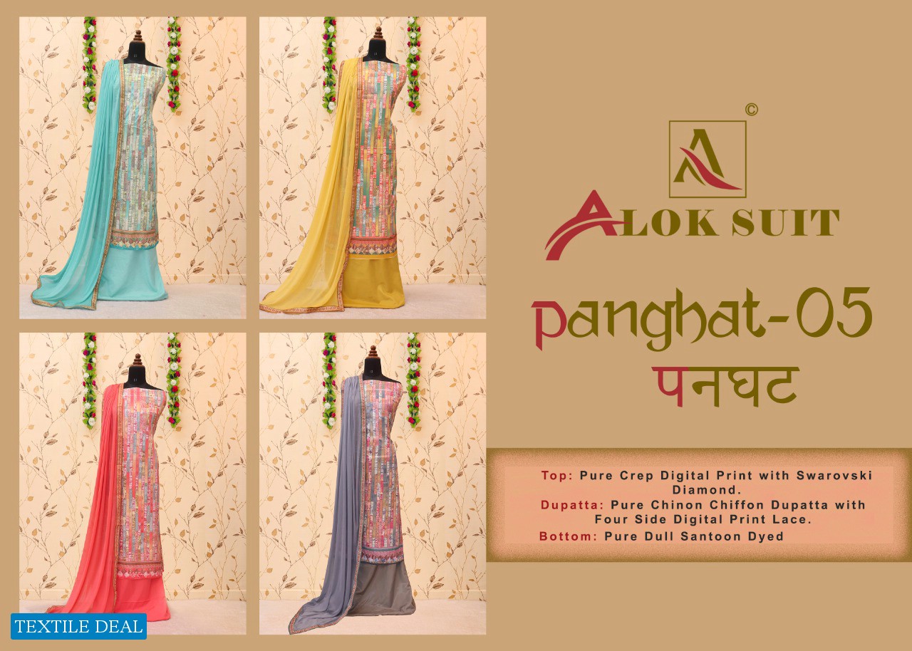 Alok Panghat Wholesale Pure Crepe Dress Material