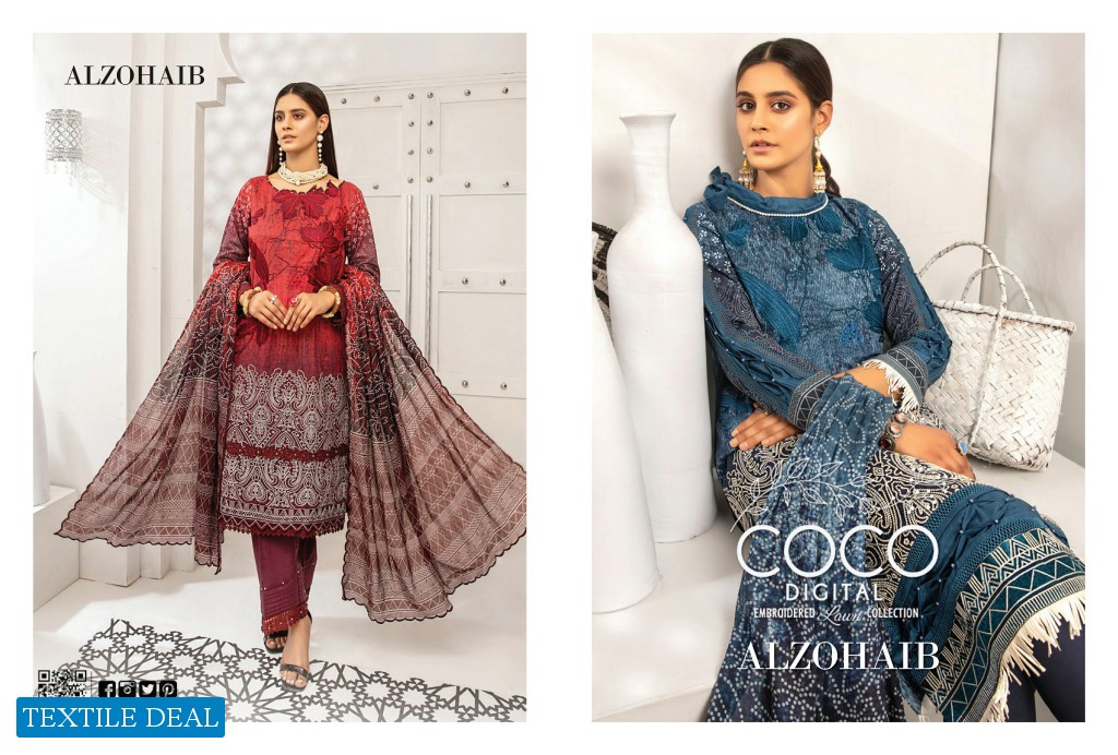 Alzohaib Coco Digital Embroidered Lawn Collection Branded Pakistani Dress