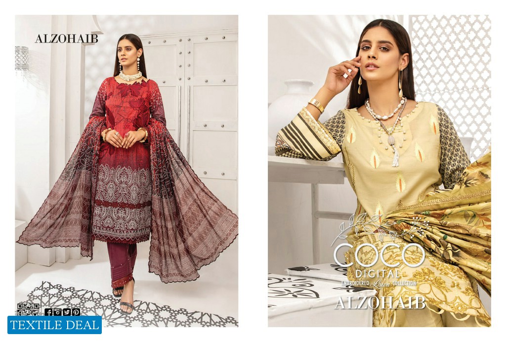Alzohaib Coco Digital Embroidered Lawn Collection Branded Pakistani Dress