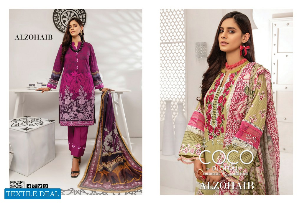 Alzohaib Coco Digital Embroidered Lawn Collection Branded Pakistani Dress
