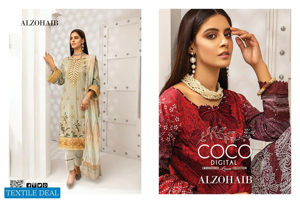 Alzohaib Coco Digital Embroidered Lawn Collection Branded Pakistani Dress