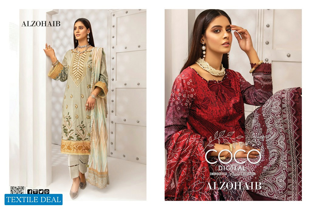 Alzohaib Coco Digital Embroidered Lawn Collection Branded Pakistani Dress