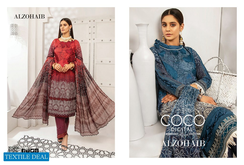 Alzohaib Coco Digital Embroidered Lawn Collection Branded Pakistani Dress