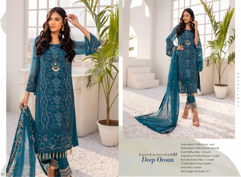 Azure Luxe Festive 3pcs Collections Wholesale Unsttiched Dress