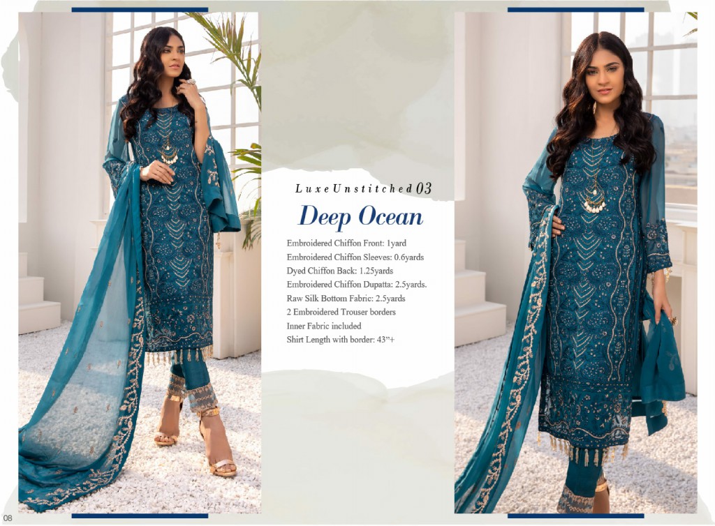 Azure Luxe Festive 3pcs Collections Wholesale Unsttiched Dress