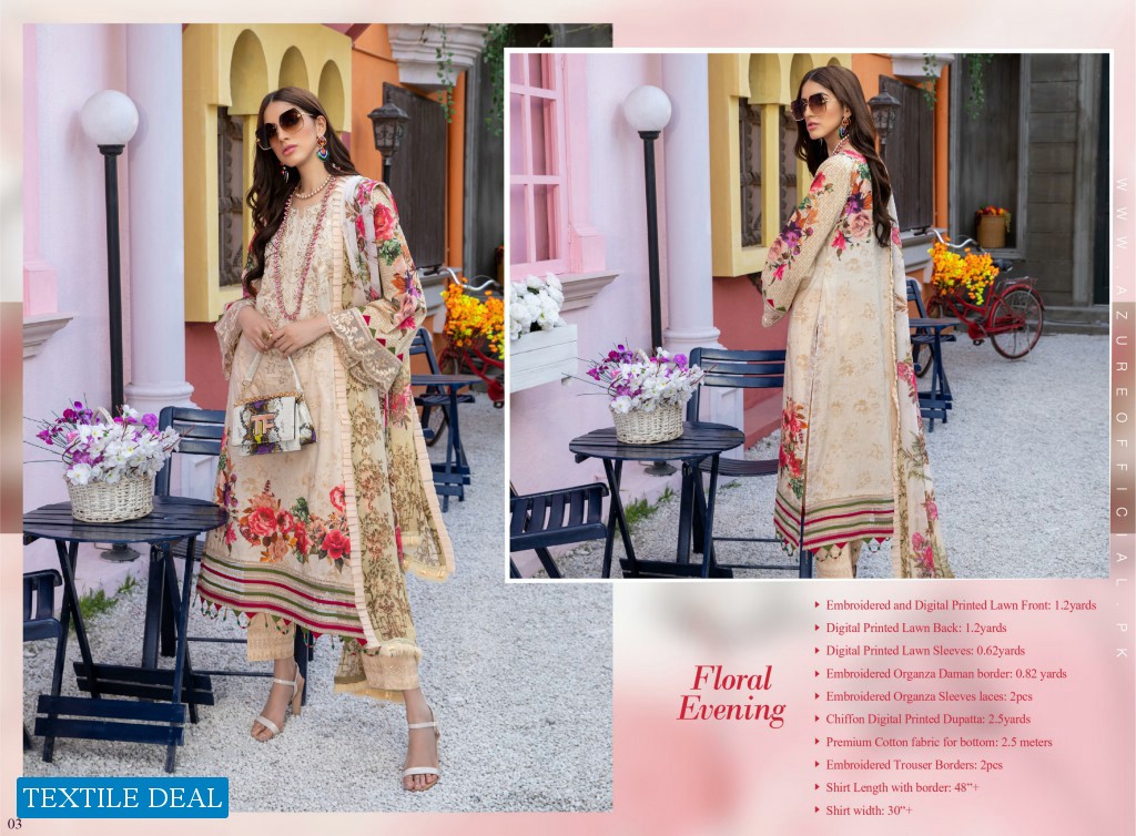 Azure Luxury Lawn Unstitched 3 piece Wholesale Pakistani Suits