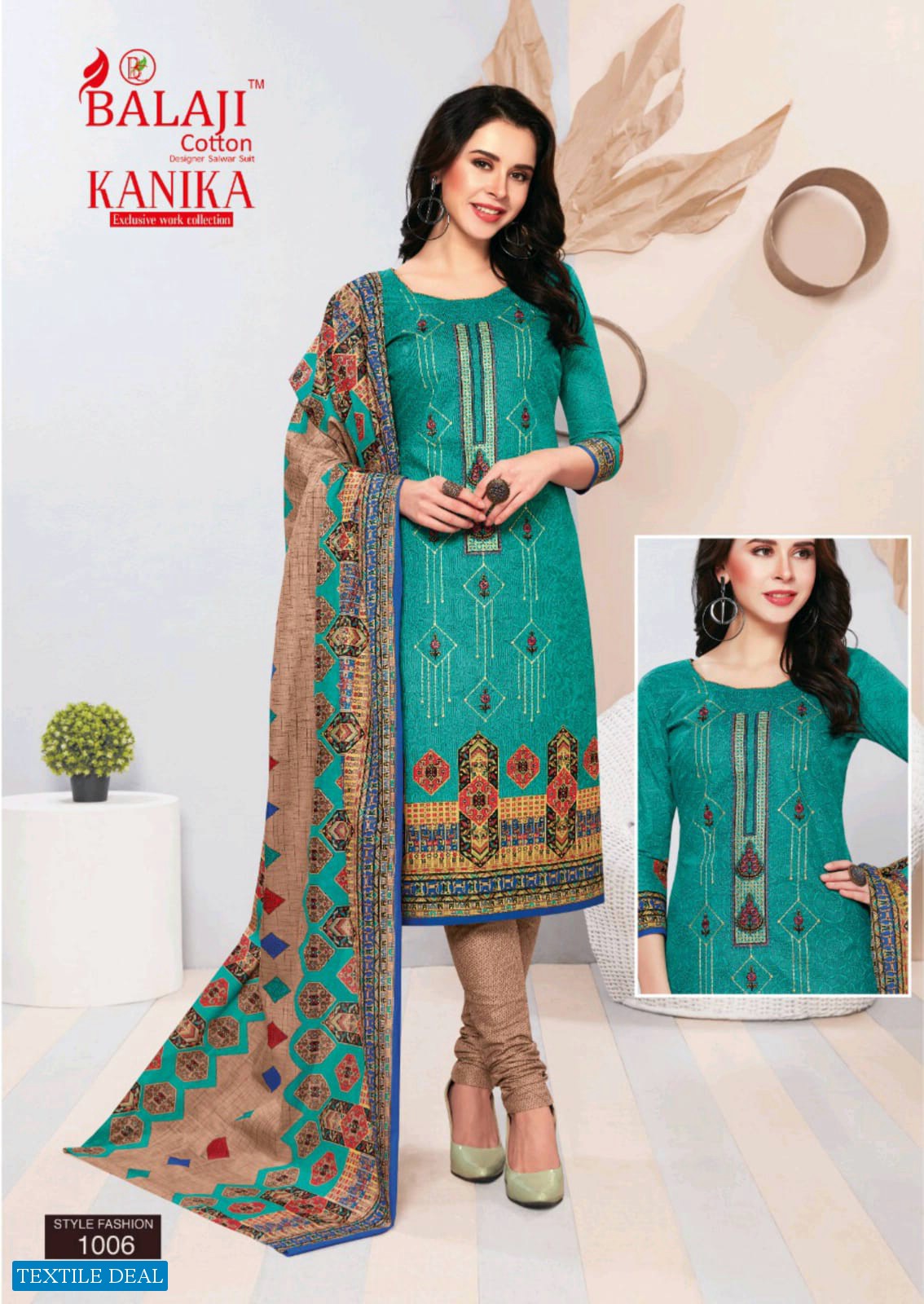 BALAJI COTTON KANIKA FANCY WORK PRINTED DRESS MATERIALS WHOLESALER