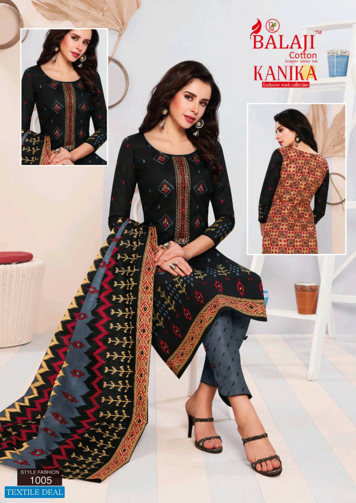 BALAJI COTTON KANIKA FANCY WORK PRINTED DRESS MATERIALS WHOLESALER