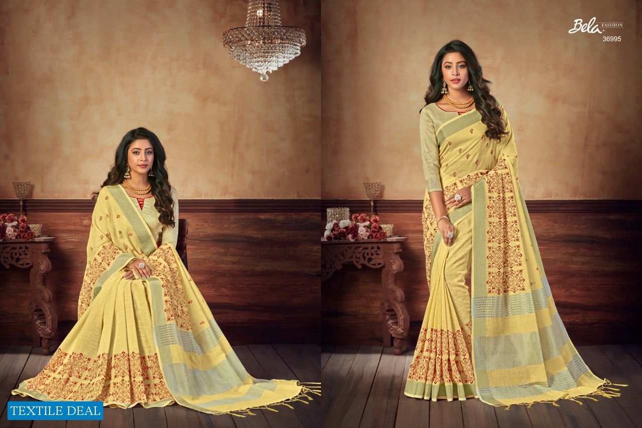 BELA PRESENTING JADE VOL 3 LINEN EMBROIDERY NEW DESIGN STYLISH SAREE ONLINE EXPORTER