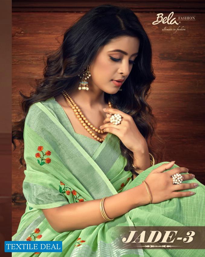 BELA PRESENTING JADE VOL 3 LINEN EMBROIDERY NEW DESIGN STYLISH SAREE ONLINE EXPORTER