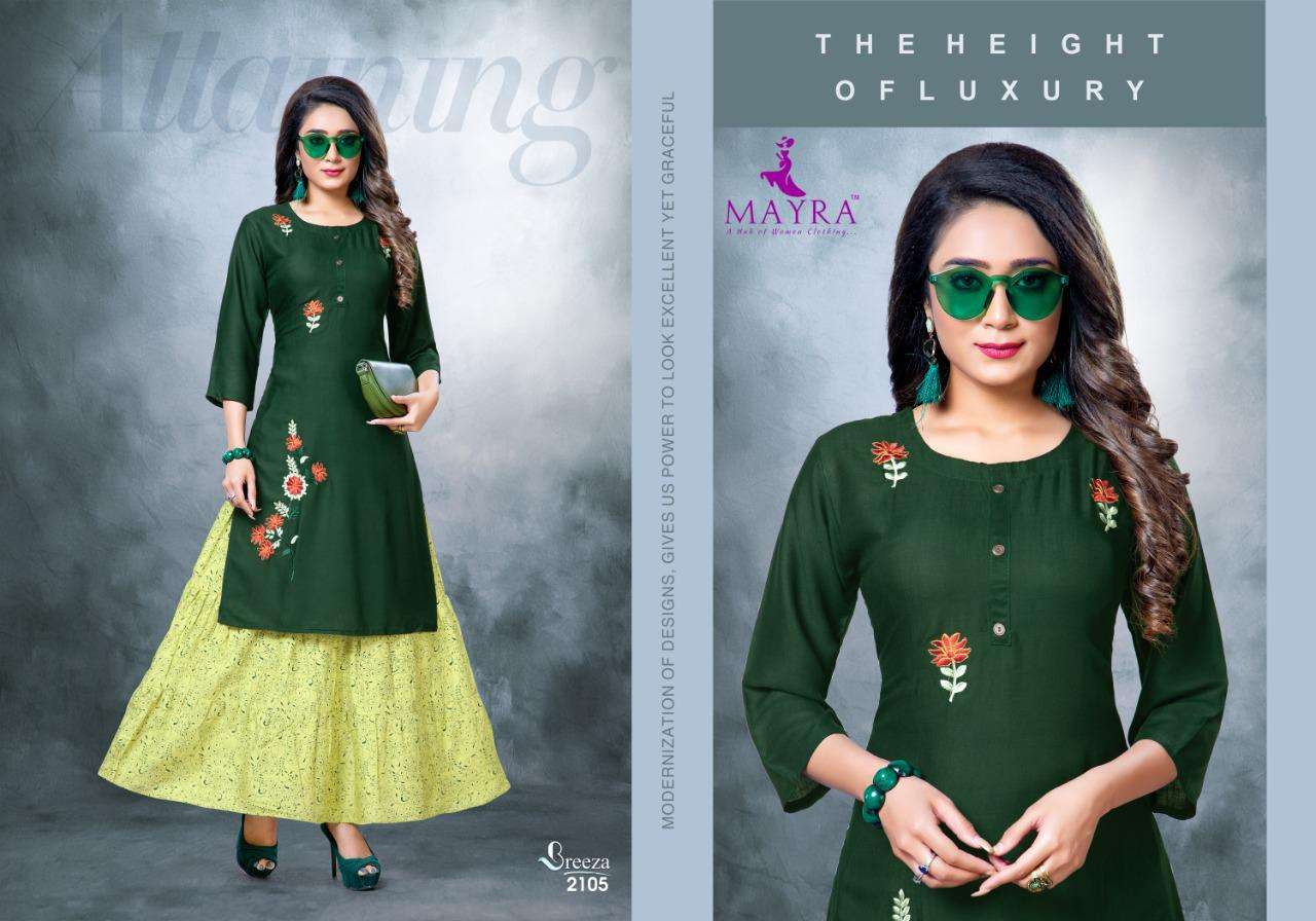 BREEZA BY MAYRA HEAVY RAYON LONG KURTI CATALOG COLLECTION WHOLESALER