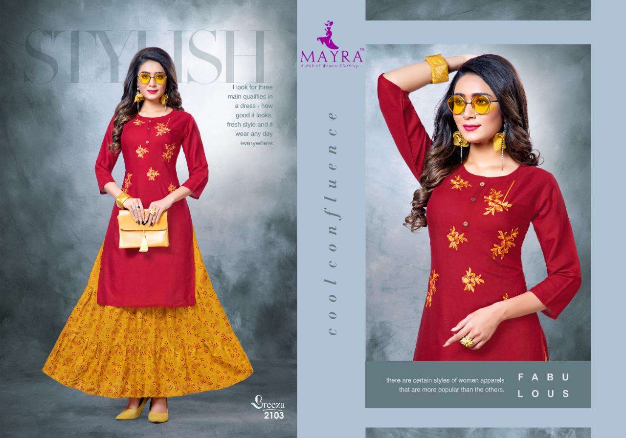 BREEZA BY MAYRA HEAVY RAYON LONG KURTI CATALOG COLLECTION WHOLESALER