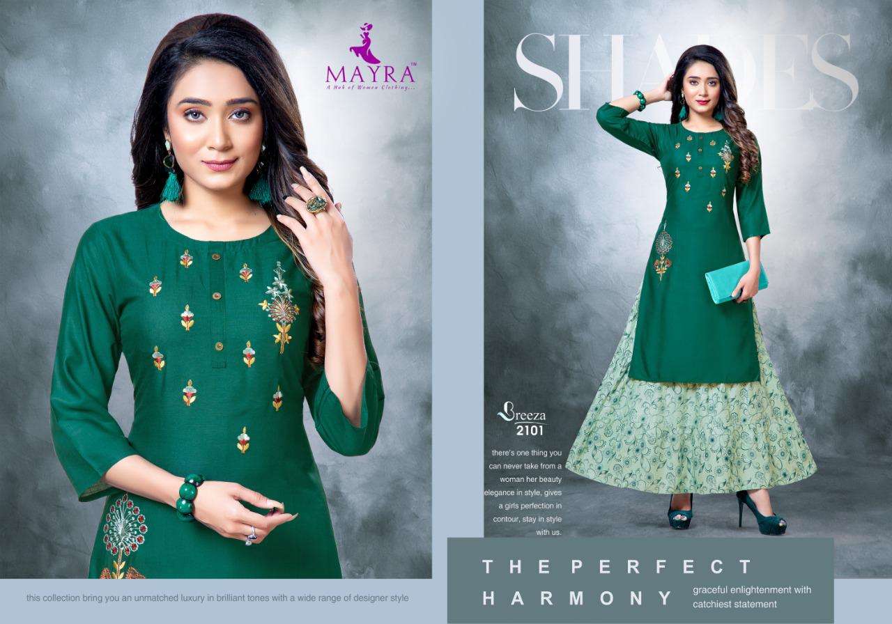 BREEZA BY MAYRA HEAVY RAYON LONG KURTI CATALOG COLLECTION WHOLESALER