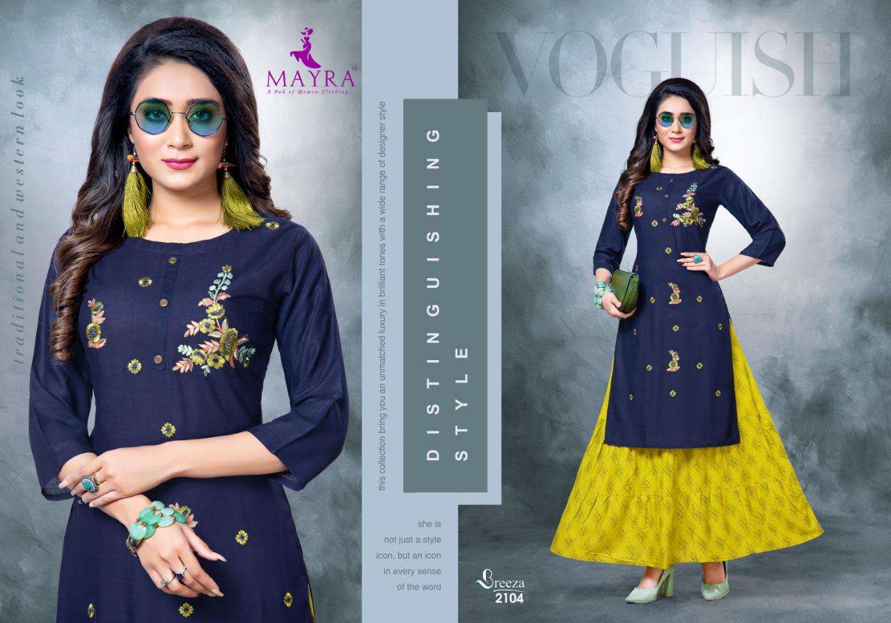 BREEZA BY MAYRA HEAVY RAYON LONG KURTI CATALOG COLLECTION WHOLESALER